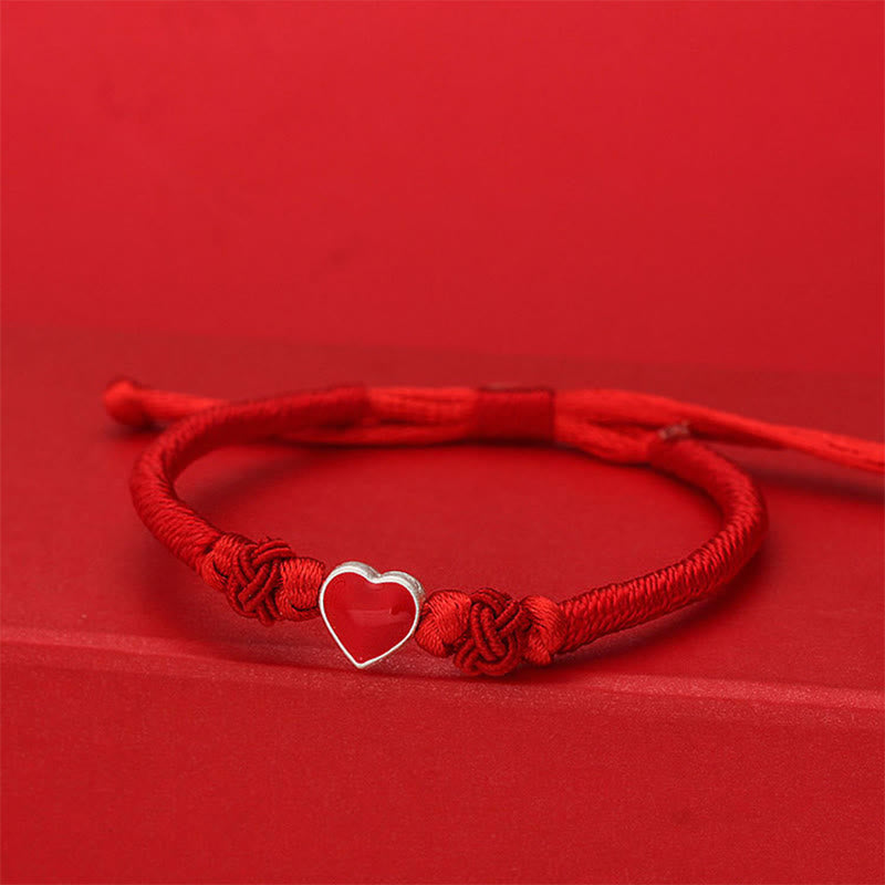 Nimara Ritual 999 Sterling Silver 3D Heart Design Red String Connection Bracelet