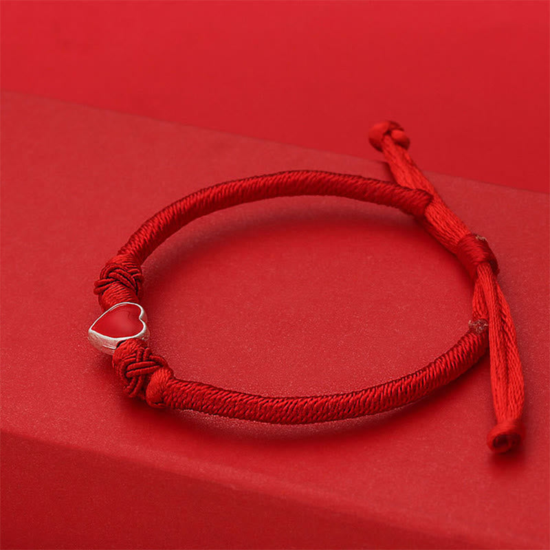 Nimara Ritual 999 Sterling Silver 3D Heart Design Red String Connection Bracelet