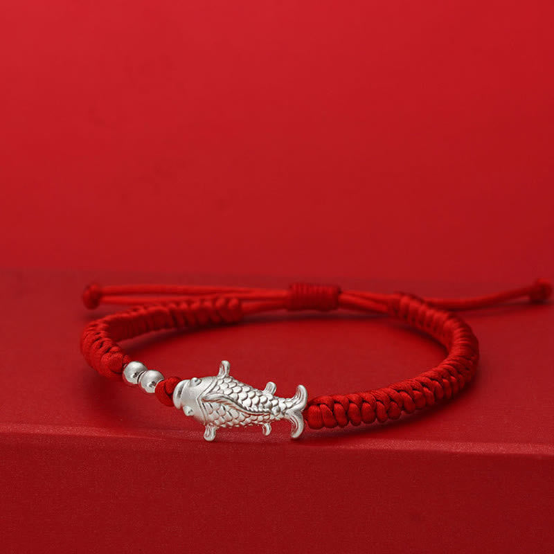 Nimara Ritual 999 Sterling Silver Koi Fish Design 990 Sterling Silver Bead Red String Luck Bracelet