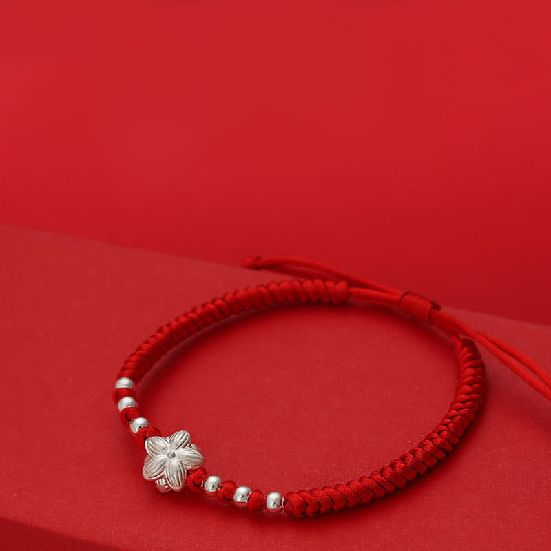Nimara Ritual 999 Sterling Silver Lotus Symbol 990 Sterling Silver Bead Red String Luck Bracelet
