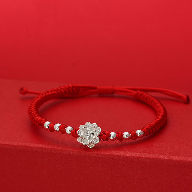 Nimara Ritual 999 Sterling Silver Lotus Symbol 990 Sterling Silver Bead Red String Luck Bracelet
