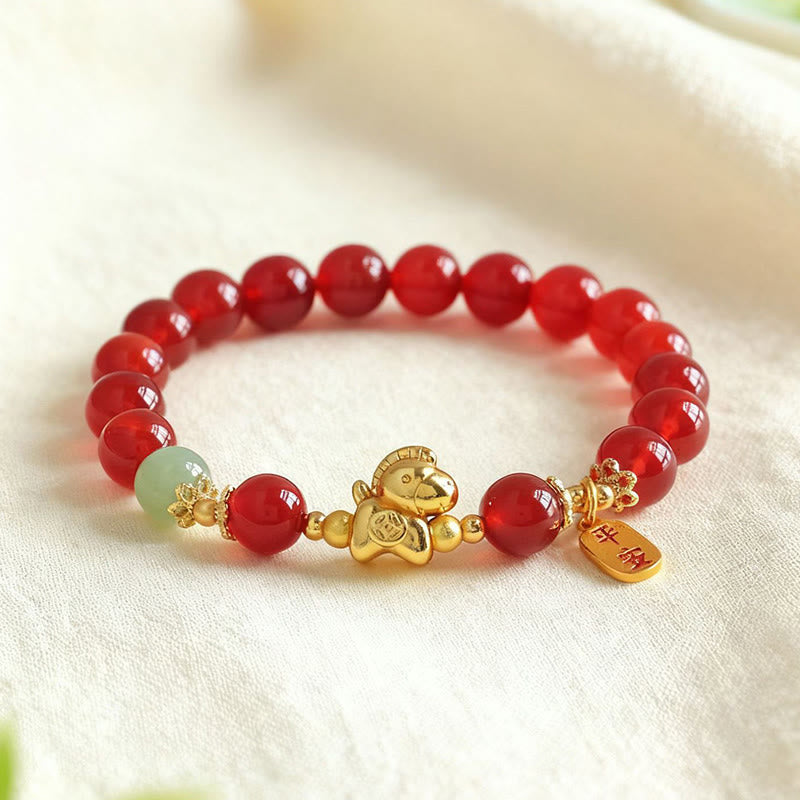Nimara Ritual Year Of The Horse Hetian Jade Black Obsidian Red Agate Strength Bracelet