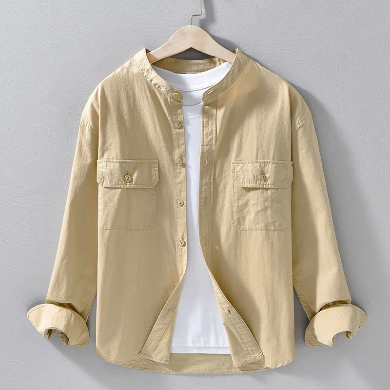 Nimara Ritual Crew Neck Solid Color Men's Long Sleeve Cotton Thickened Jacket With Pockets