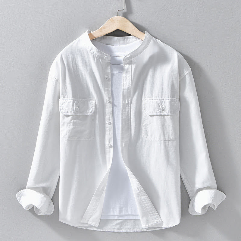 Nimara Ritual Crew Neck Solid Color Men's Long Sleeve Cotton Thickened Jacket With Pockets
