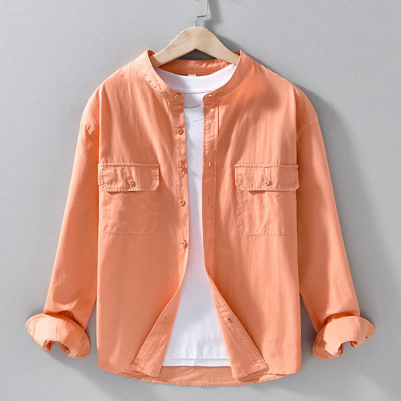 Nimara Ritual Crew Neck Solid Color Men's Long Sleeve Cotton Thickened Jacket With Pockets
