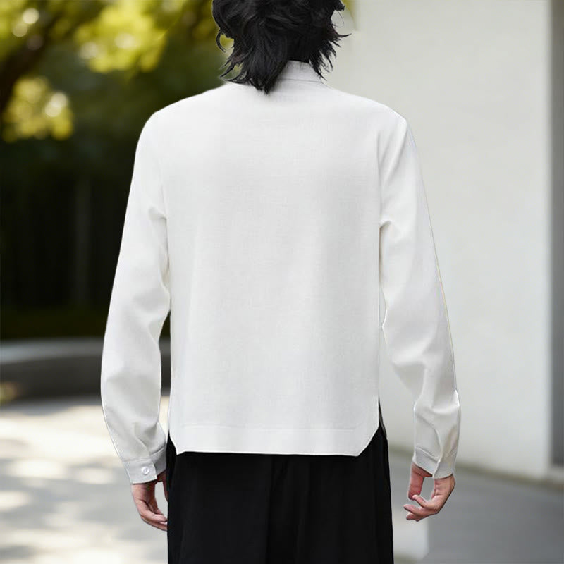 Nimara Ritual Fall Solid Color White Men's Long Sleeve Cotton Linen Shirt Corduroy Kimono