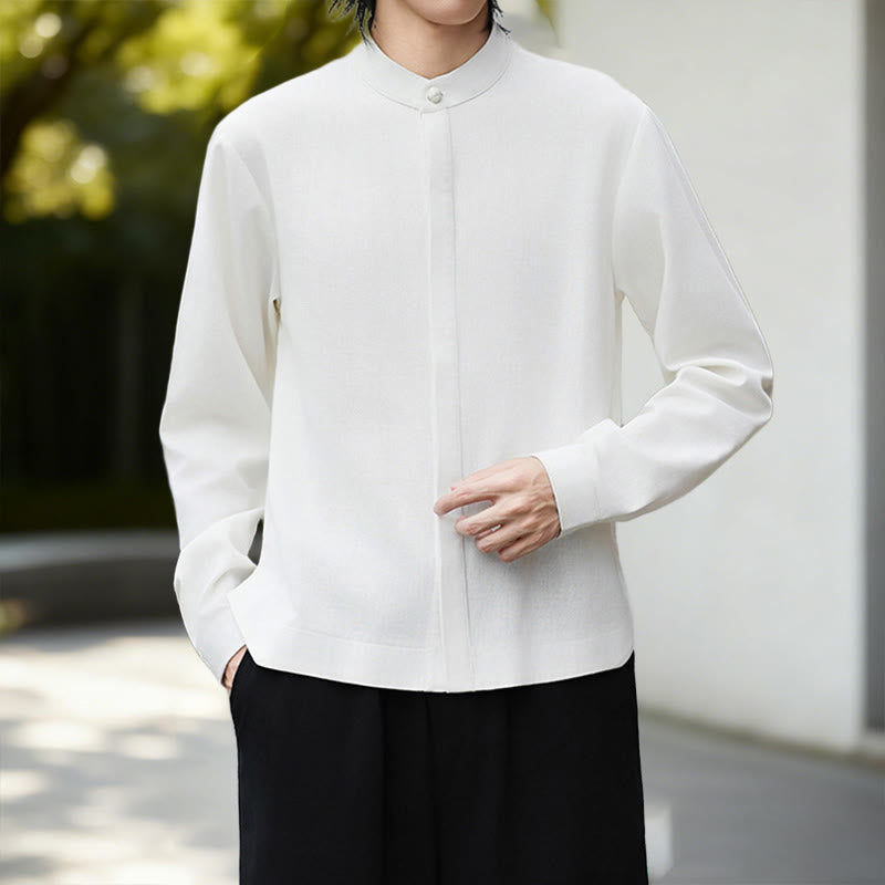 Nimara Ritual Solid Color Open Front Long Sleeve Corduroy Jacket Men's Kimono Cotton Linen Shirt