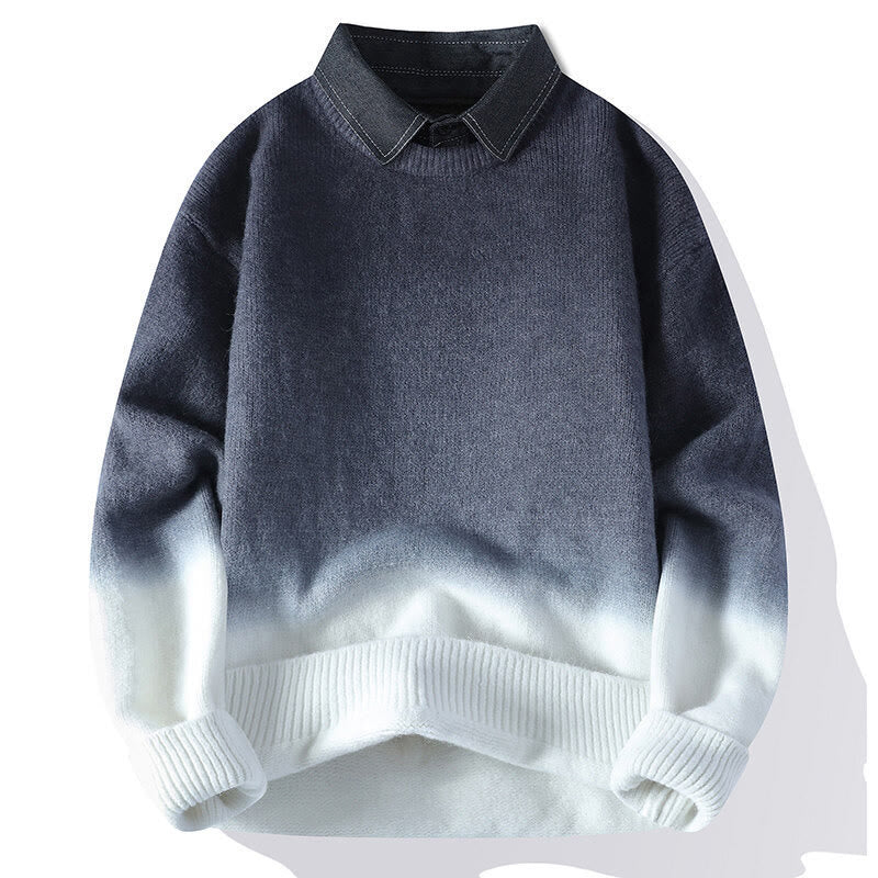 Nimara Ritual Winter Stand Collar Gradient Color Design Warm Men's Long Sleeve Knitted Sweater