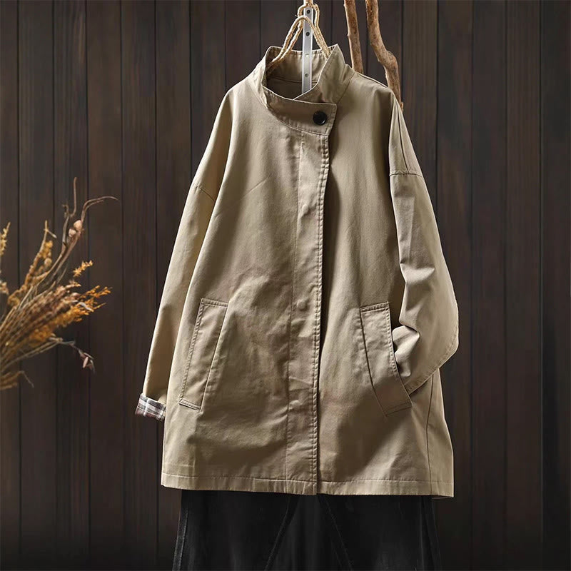 Nimara Ritual Fall Buttons Long Sleeve Mid-length Cotton Women's Jacket With Pockets