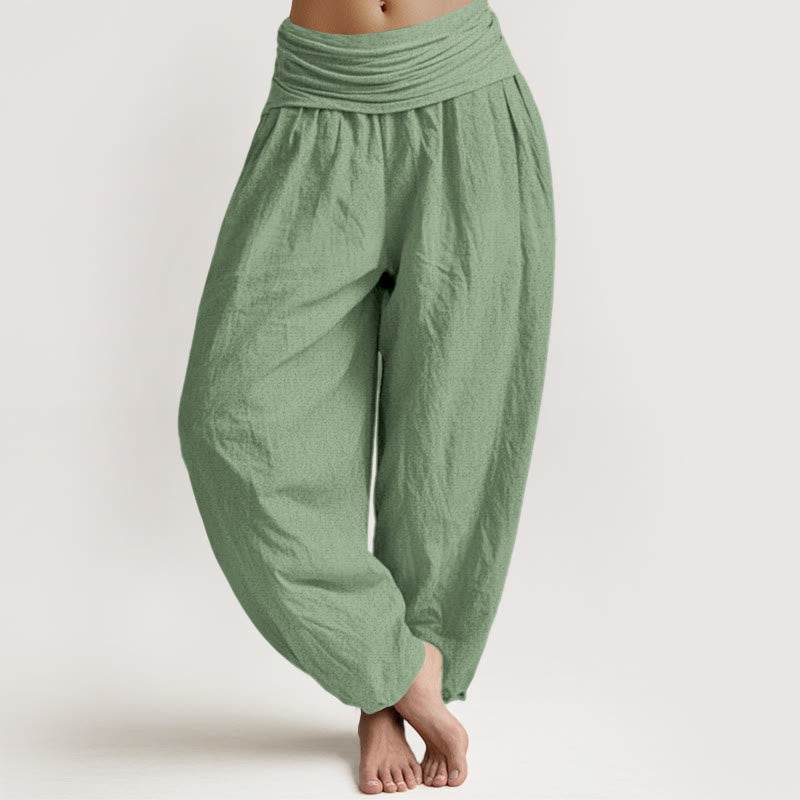 Nimara Ritual Cotton Green Solid Color Women's Elastic Waist Harem Pants
