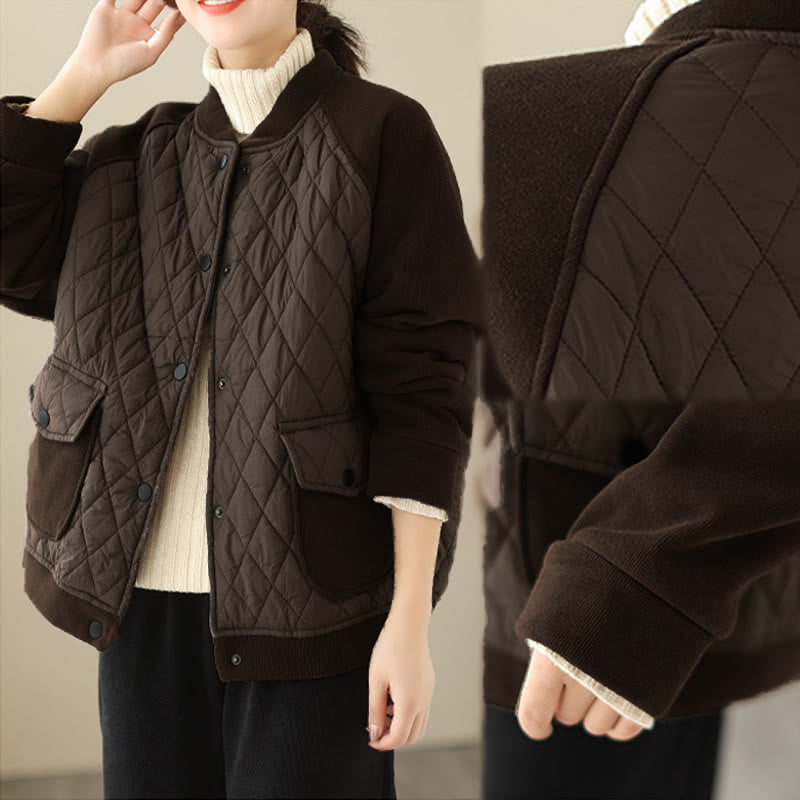 Nimara Ritual Diamond Pattern Women's Long Sleeve Thickened Jacket With Pockets