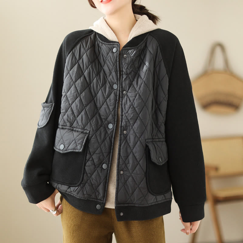 Nimara Ritual Diamond Pattern Women's Long Sleeve Thickened Jacket With Pockets