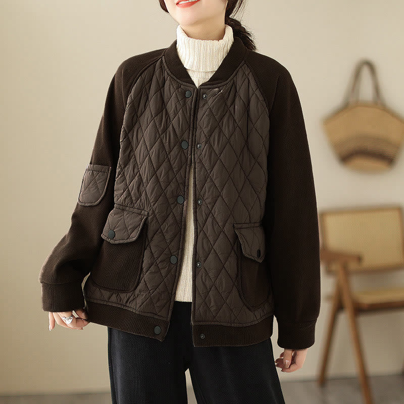 Nimara Ritual Diamond Pattern Women's Long Sleeve Thickened Jacket With Pockets