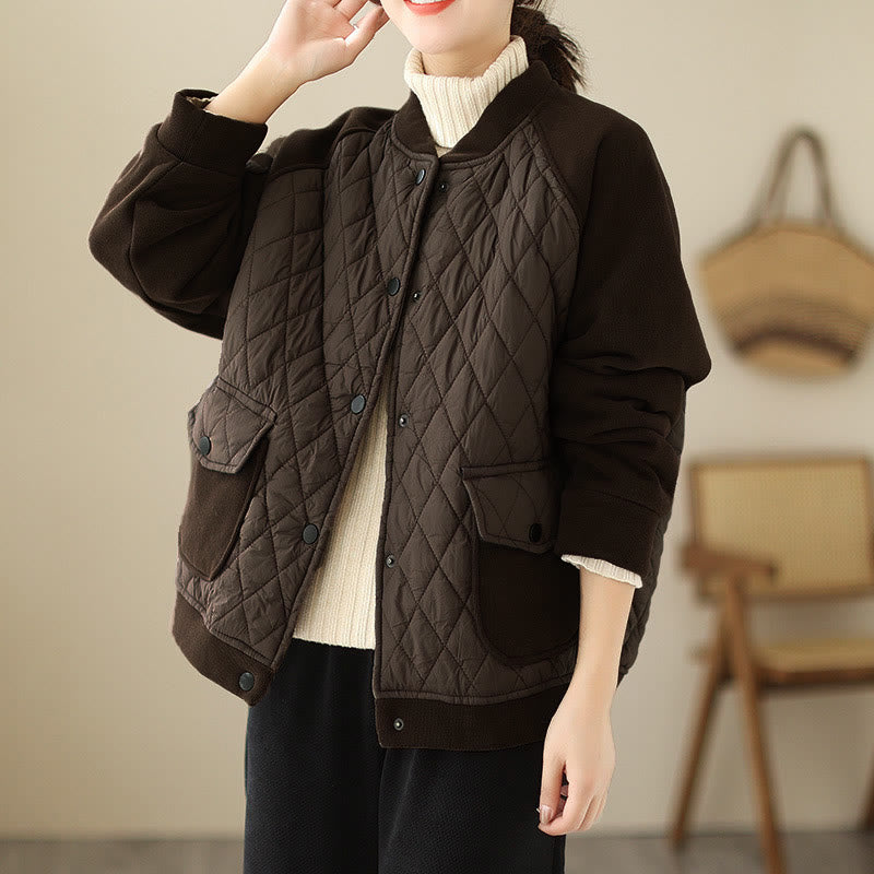 Nimara Ritual Diamond Pattern Women's Long Sleeve Thickened Jacket With Pockets
