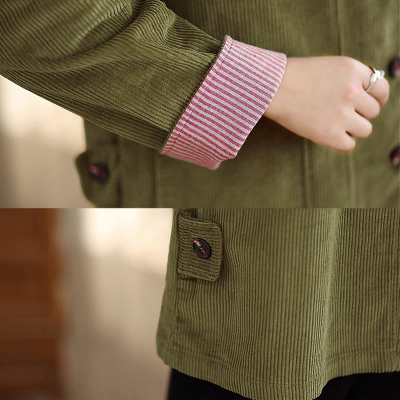 Nimara Ritual Buttons Design Corduroy Long Sleeve Women's Jacket With Pockets