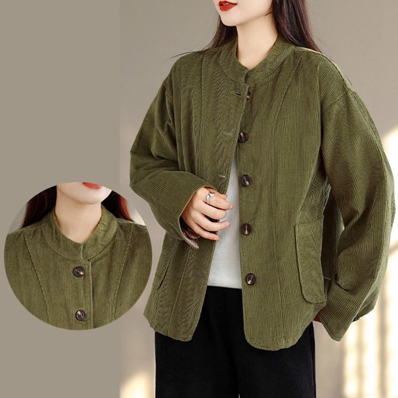 Nimara Ritual Buttons Design Corduroy Long Sleeve Women's Jacket With Pockets