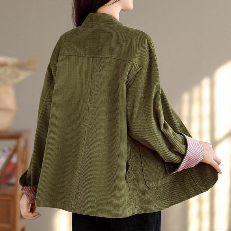 Nimara Ritual Buttons Design Corduroy Long Sleeve Women's Jacket With Pockets