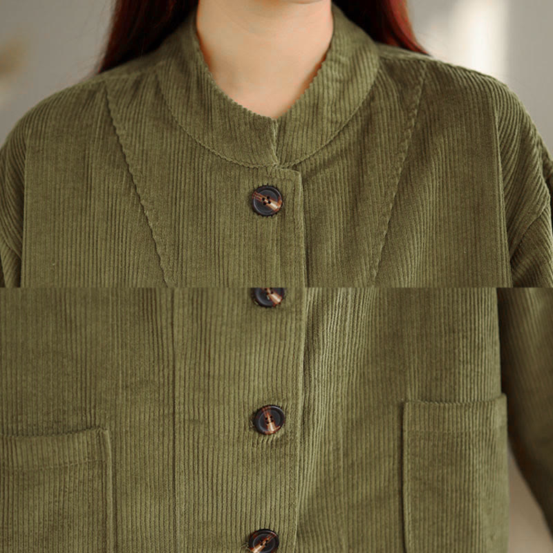 Nimara Ritual Buttons Design Corduroy Long Sleeve Women's Jacket With Pockets