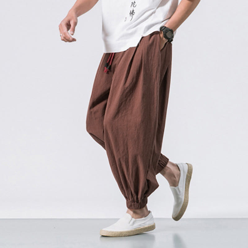 Nimara Ritual Casual Sports Men's Solid Color Cotton Drawstring Pants With Pockets