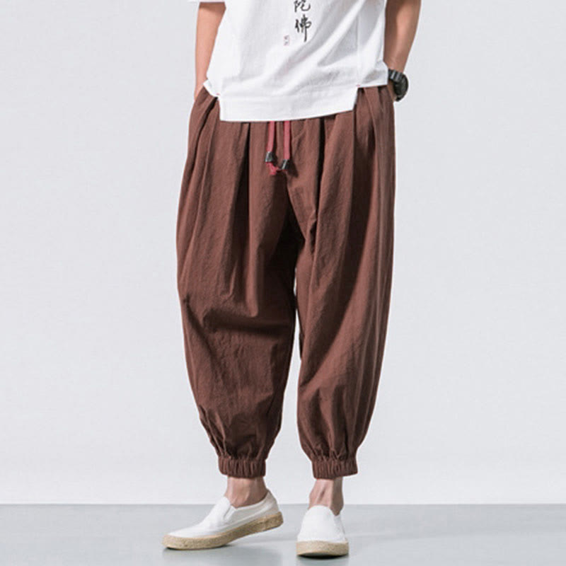 Nimara Ritual Casual Sports Men's Solid Color Cotton Drawstring Pants With Pockets