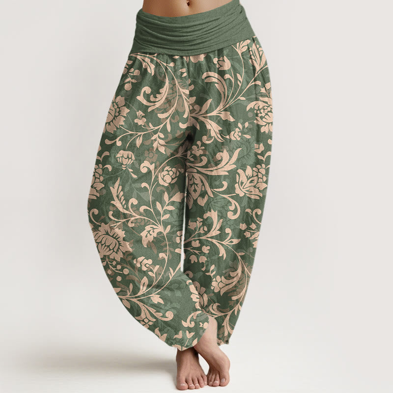 Nimara Ritual Cotton Understated Luxury Flower Vine Pattern Women's Elastic Waist Harem Pants