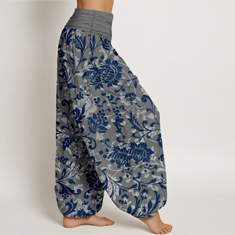 Nimara Ritual Cotton Understated Luxury Flower Vine Pattern Women's Elastic Waist Harem Pants