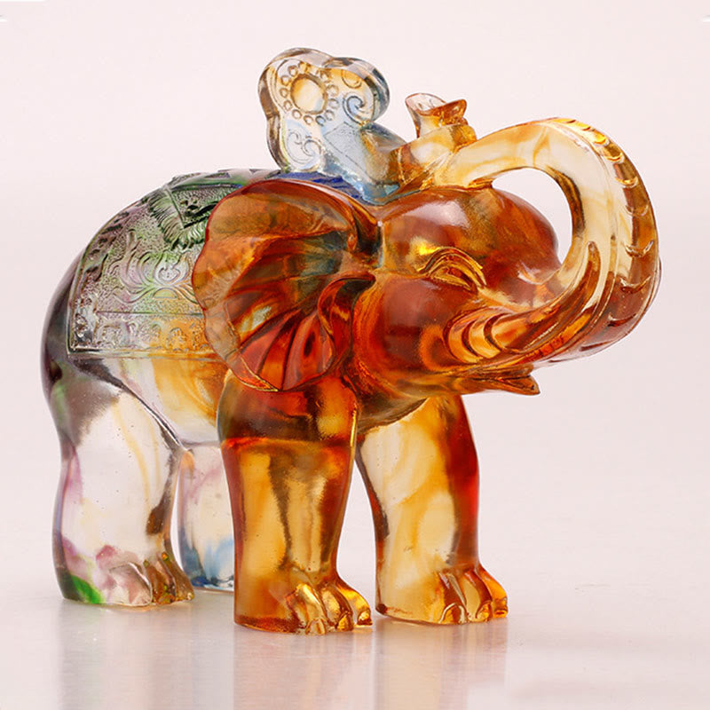 Nimara Ritual Handmade Liuli Crystal Elephant Art Piece Wisdom Wealth Home Decoration