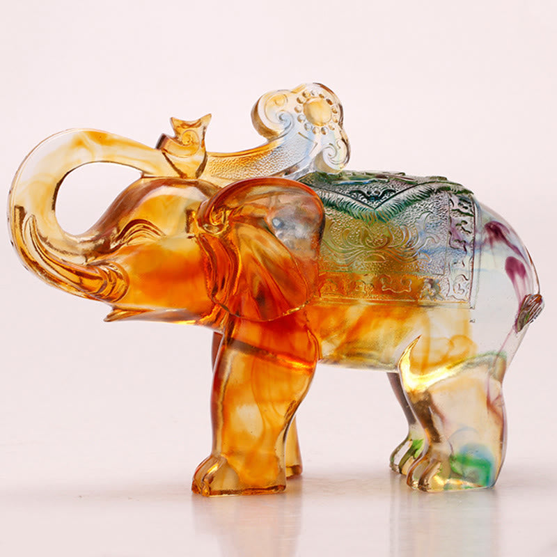 Nimara Ritual Handmade Liuli Crystal Elephant Art Piece Wisdom Wealth Home Decoration