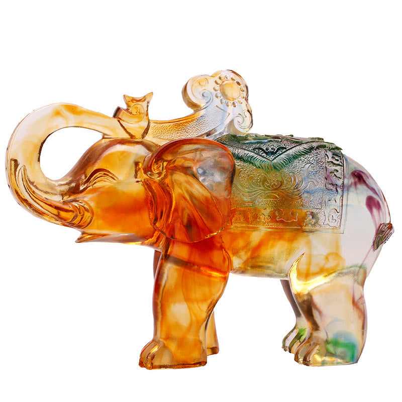 Nimara Ritual Handmade Liuli Crystal Elephant Art Piece Wisdom Wealth Home Decoration