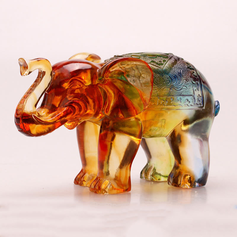 Nimara Ritual Handmade Liuli Crystal Elephant Art Piece Wisdom Wealth Home Decoration