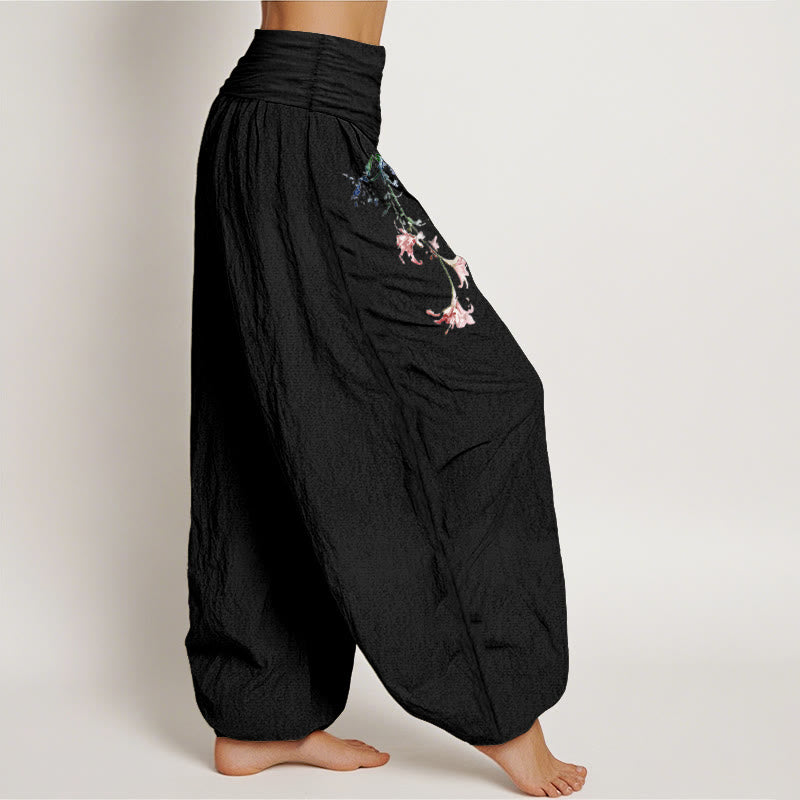 Nimara Ritual Pure Cotton Simple Pastel Flower Pattern Women's Elastic Waist Harem Pants