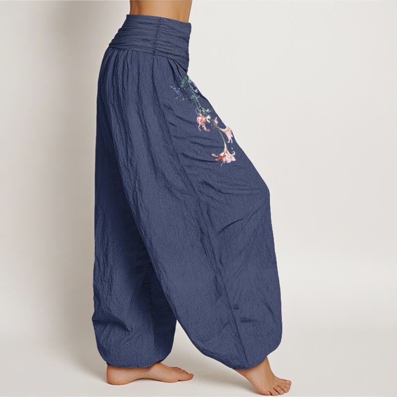 Nimara Ritual Pure Cotton Simple Pastel Flower Pattern Women's Elastic Waist Harem Pants