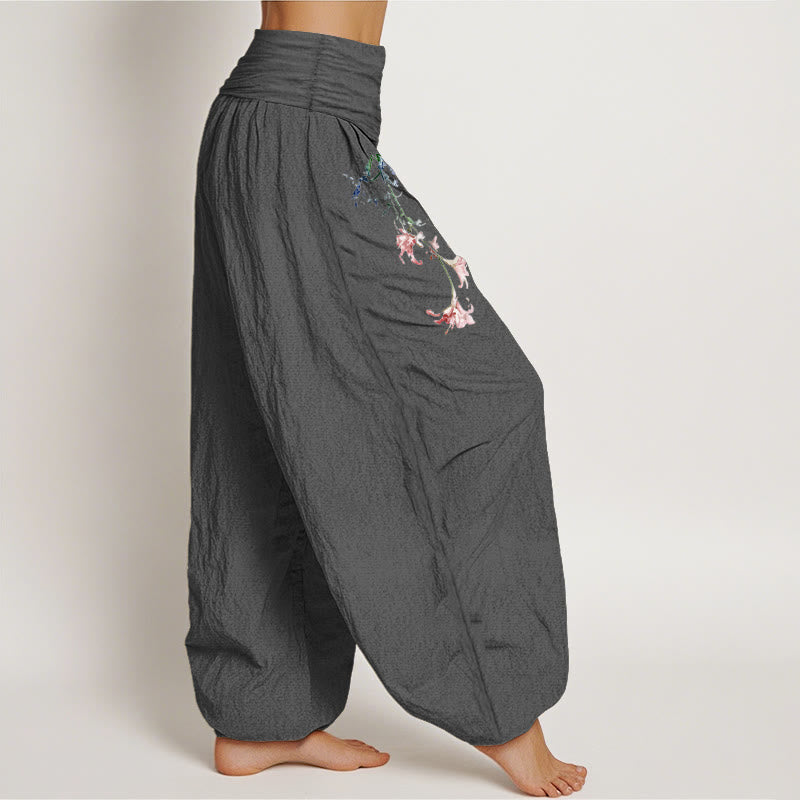 Nimara Ritual Pure Cotton Simple Pastel Flower Pattern Women's Elastic Waist Harem Pants