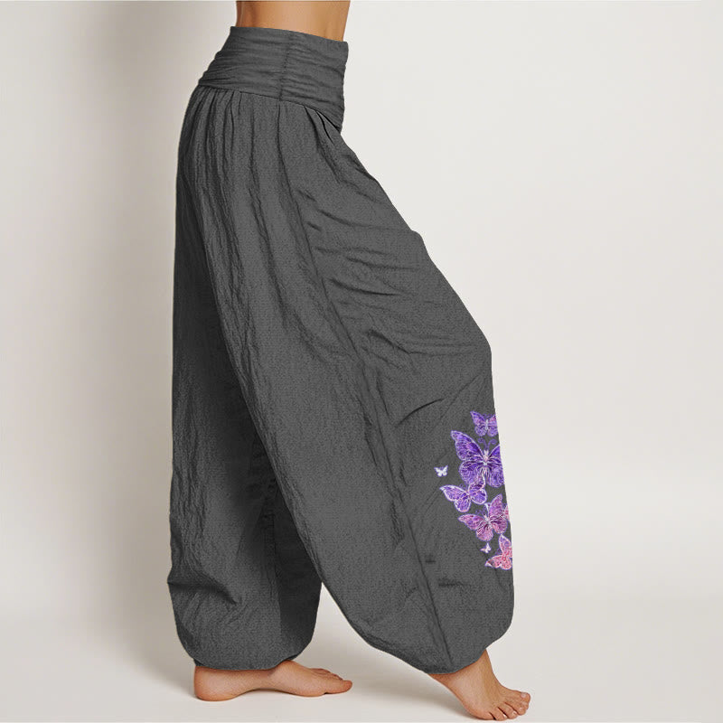 Nimara Ritual Pure Cotton Pastel Butterfly Pattern Women's Elastic Waist Harem Pants