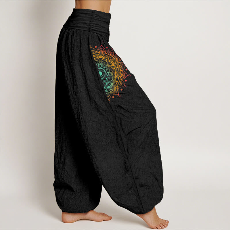 Nimara Ritual Pure Cotton Simple Style Mandala Pattern Women's Elastic Waist Harem Pants
