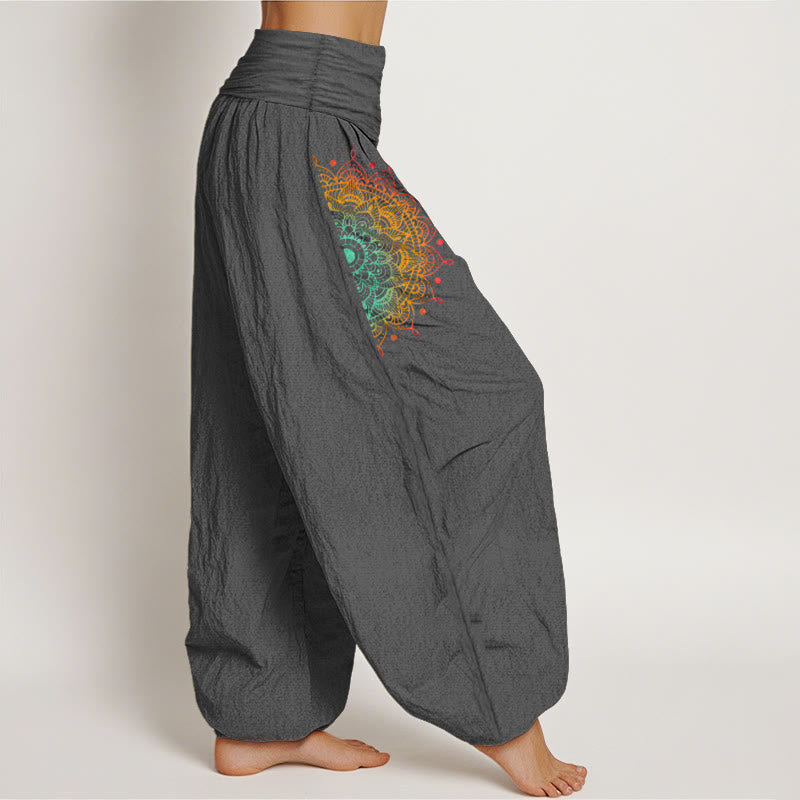 Nimara Ritual Pure Cotton Simple Style Mandala Pattern Women's Elastic Waist Harem Pants