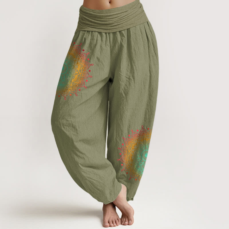 Nimara Ritual Pure Cotton Simple Style Mandala Pattern Women's Elastic Waist Harem Pants