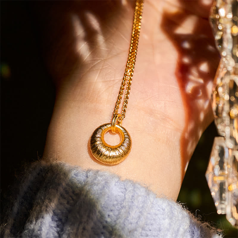 Nimara Ritual 24k Gold Plated Copper Peace Buckle Texture Wealth Necklace Pendant