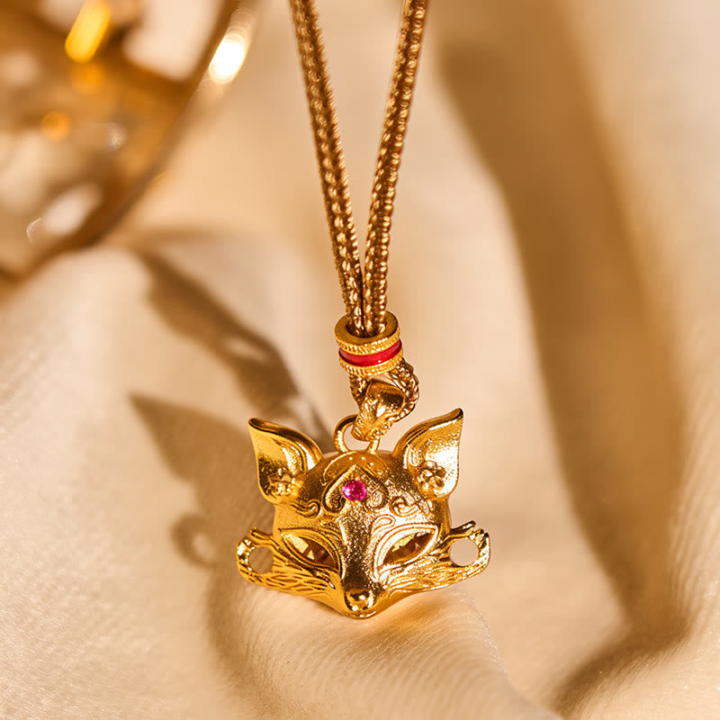 Nimara Ritual 24k Gold Plated Brass Fox Charm Texture Rope Necklace Pendant