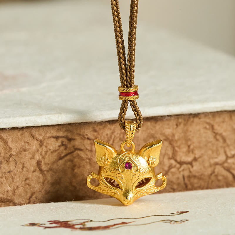 Nimara Ritual 24k Gold Plated Brass Fox Charm Texture Rope Necklace Pendant