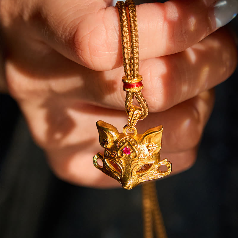 Nimara Ritual 24k Gold Plated Brass Fox Charm Texture Rope Necklace Pendant