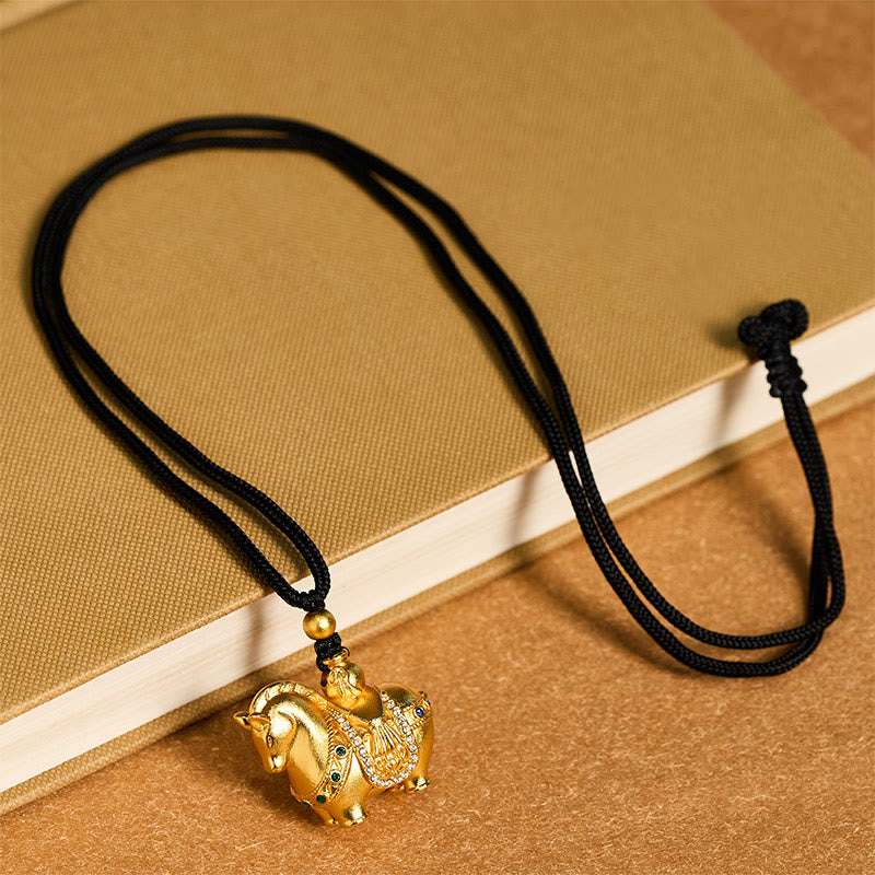 Nimara Ritual Year Of The Horse 24k Gold Plated Brass Rope Cord Necklace Pendant