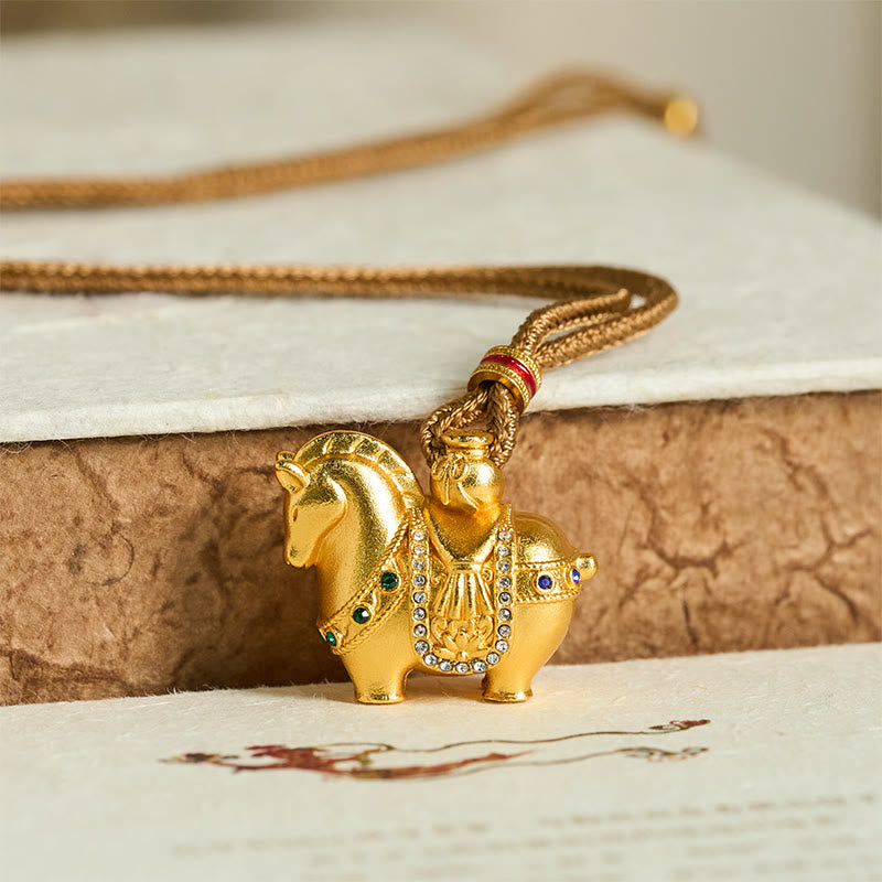 Nimara Ritual Year Of The Horse 24k Gold Plated Brass Rope Cord Necklace Pendant