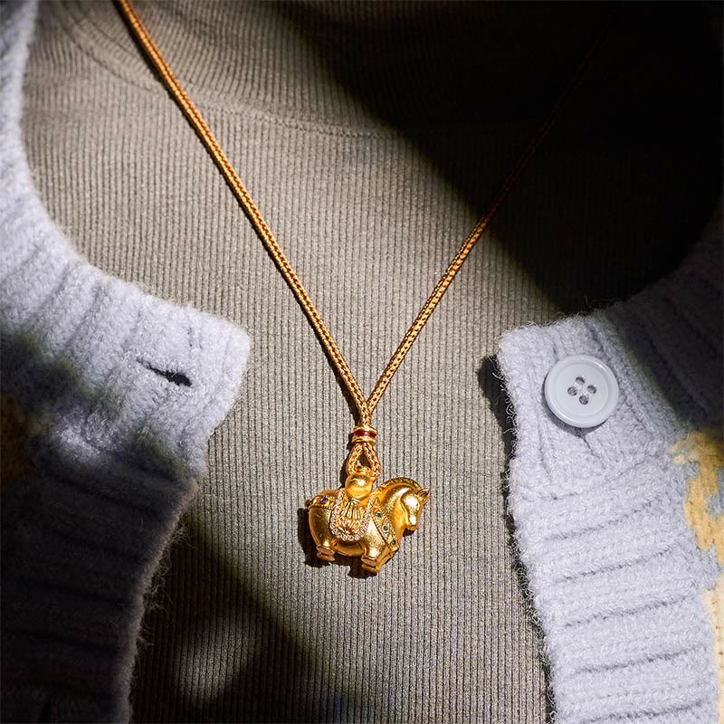 Nimara Ritual Year Of The Horse 24k Gold Plated Brass Rope Cord Necklace Pendant