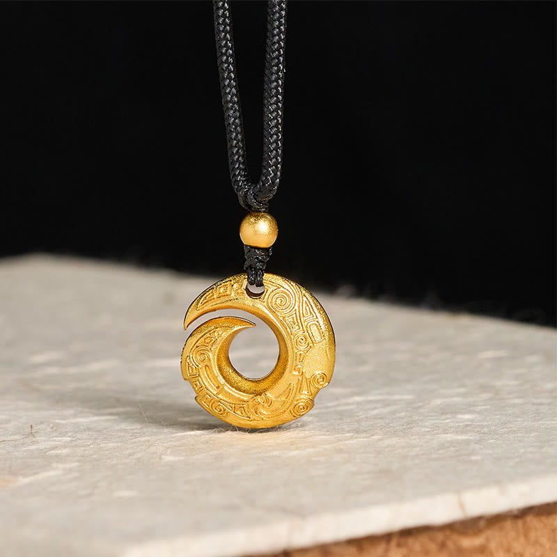 Nimara Ritual 24k Gold Plated Brass Peace Buckle Black Rope Auspicious Necklace Pendant