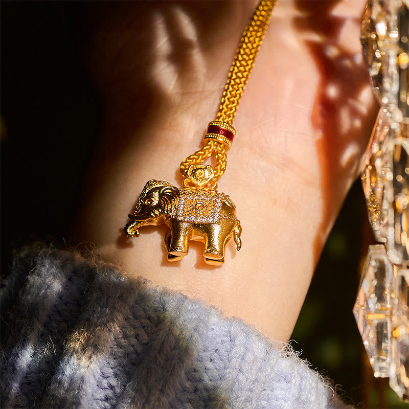 Nimara Ritual 24k Gold Plated Brass Elephant Charm Strength Rope Necklace Pendant