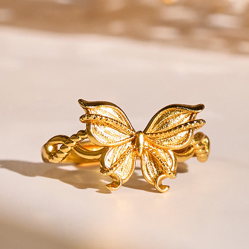 Nimara Ritual 24k Gold Plated Brass Butterfly Symbol Adjustable Love Ring