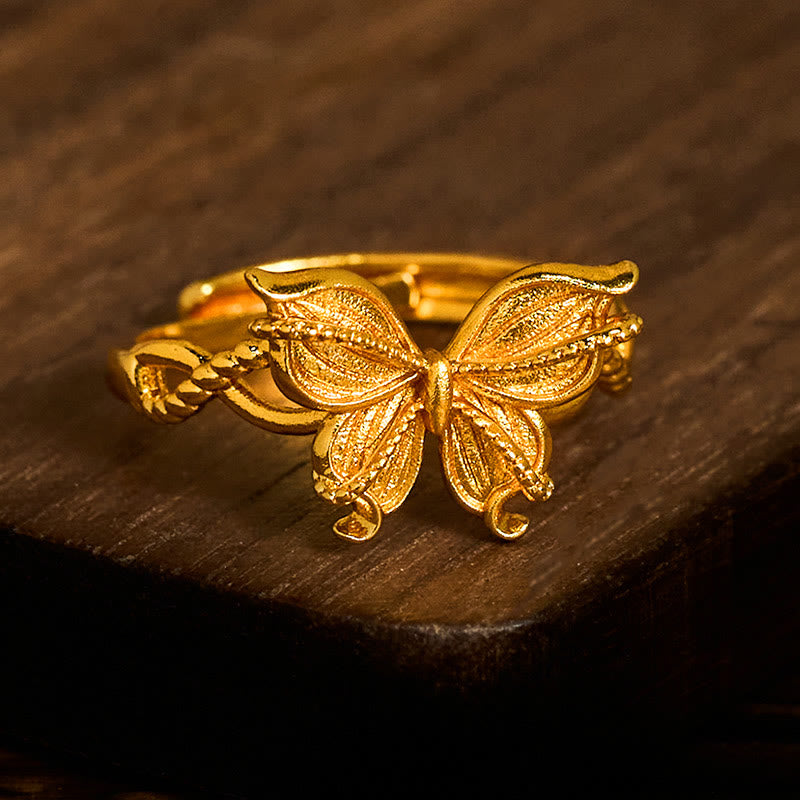 Nimara Ritual 24k Gold Plated Brass Butterfly Symbol Adjustable Love Ring