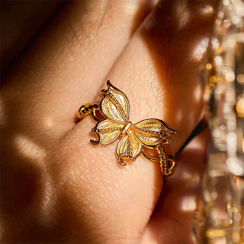 Nimara Ritual 24k Gold Plated Brass Butterfly Symbol Adjustable Love Ring