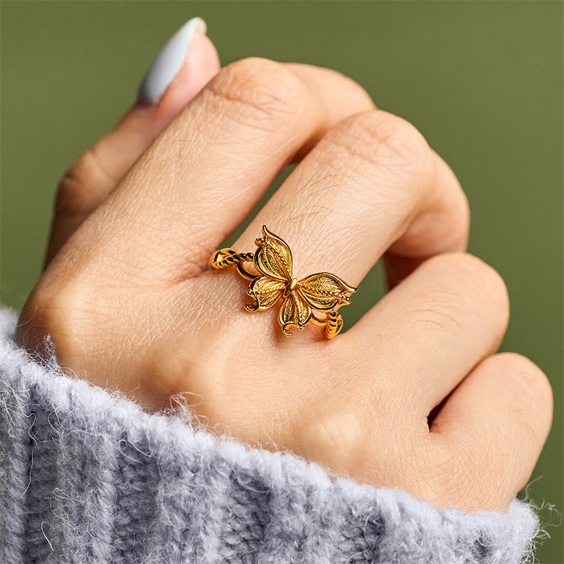 Nimara Ritual 24k Gold Plated Brass Butterfly Symbol Adjustable Love Ring